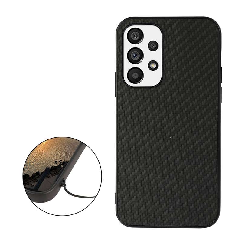 For Samsung Galaxy A73 5G Accurate Hole Carbon Fiber Texture PU Phone Case(Brown)