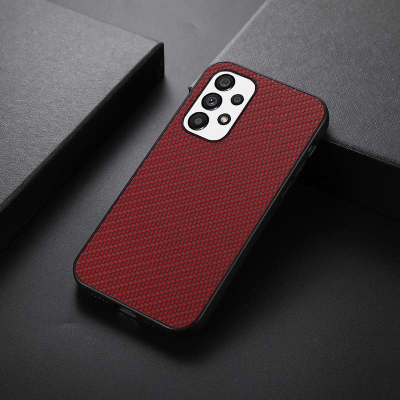 For Samsung Galaxy A73 5G Accurate Hole Carbon Fiber Texture PU Phone Case(Brown)
