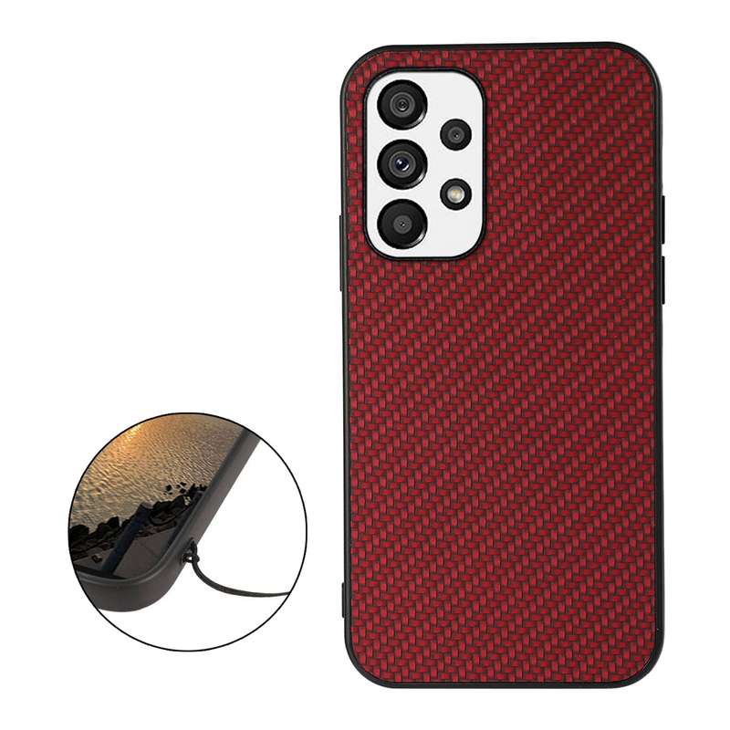 For Samsung Galaxy A73 5G Accurate Hole Carbon Fiber Texture PU Phone Case(Brown)