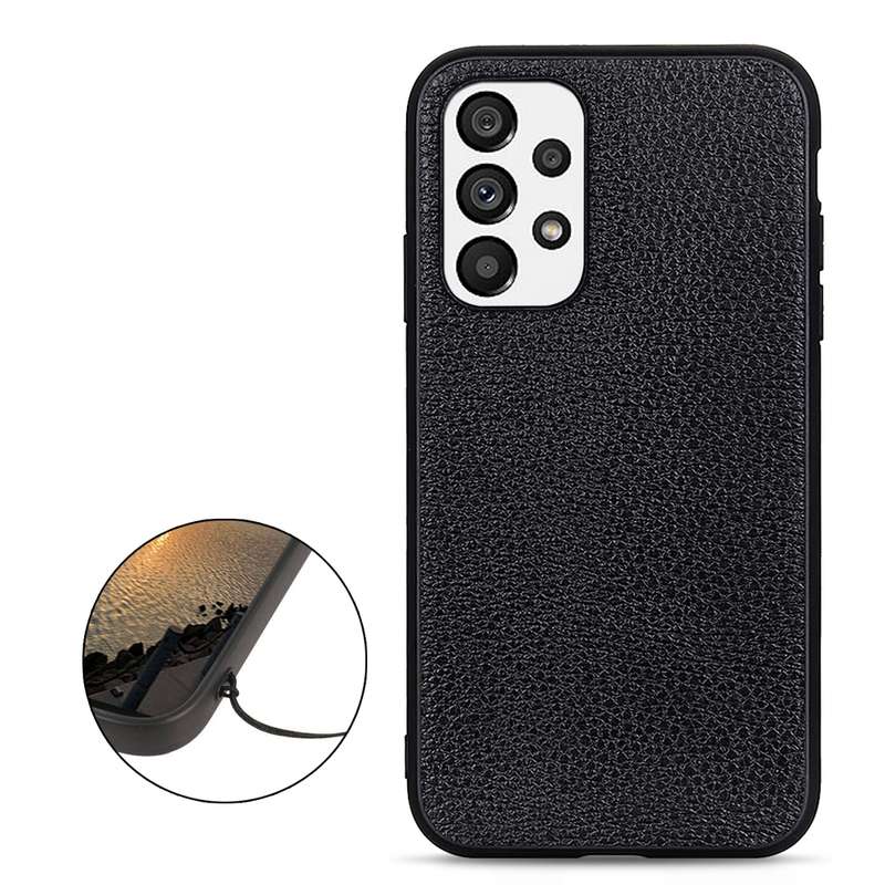 For Samsung Galaxy A73 5G Accurate Hole Litchi Texture Genuine Leather Phone Case(Green)