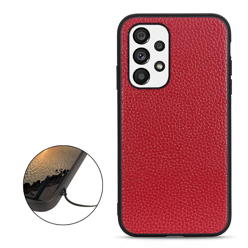 For Samsung Galaxy A73 5G Accurate Hole Litchi Texture Genuine Leather Phone Case(Green)