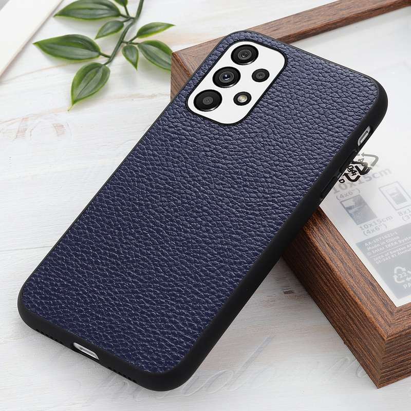 For Samsung Galaxy A73 5G Accurate Hole Litchi Texture Genuine Leather Phone Case(Green)