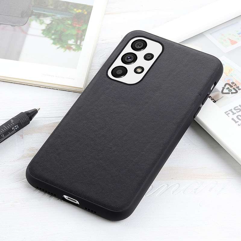 For Samsung Galaxy A73 5G Accurate Hole Lambskin Texture Genuine Leather Phone Case(Brown)