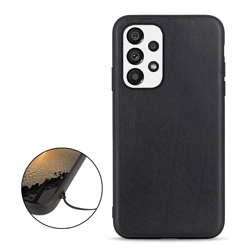 For Samsung Galaxy A73 5G Accurate Hole Lambskin Texture Genuine Leather Phone Case(Brown)