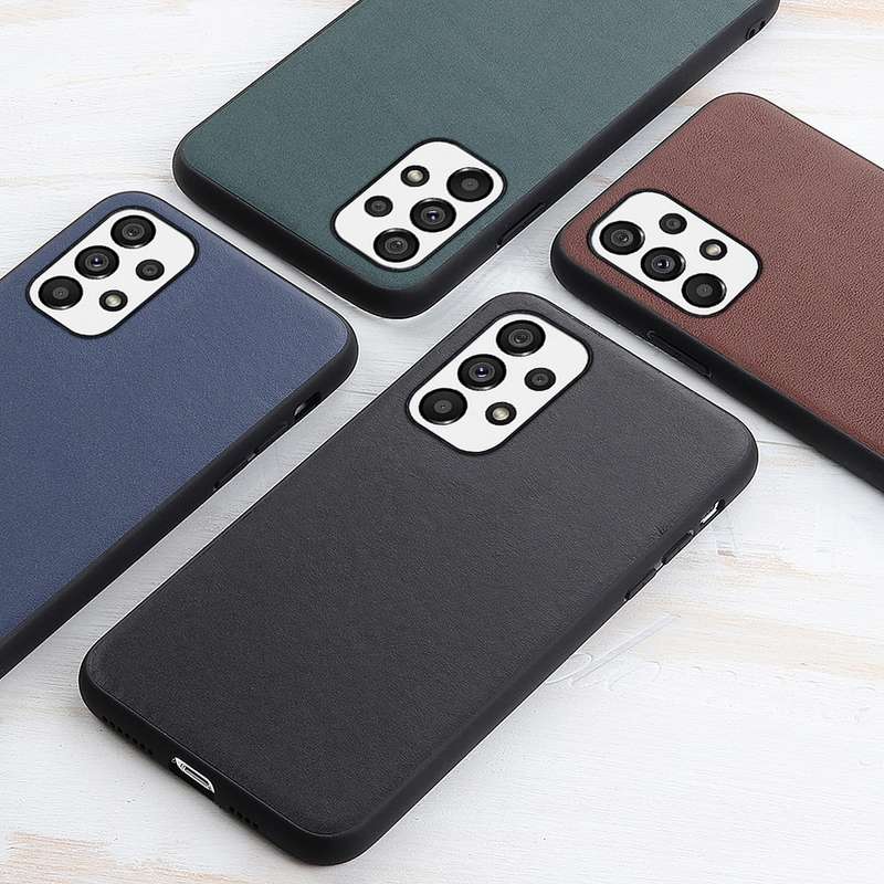 For Samsung Galaxy A73 5G Accurate Hole Lambskin Texture Genuine Leather Phone Case(Brown)