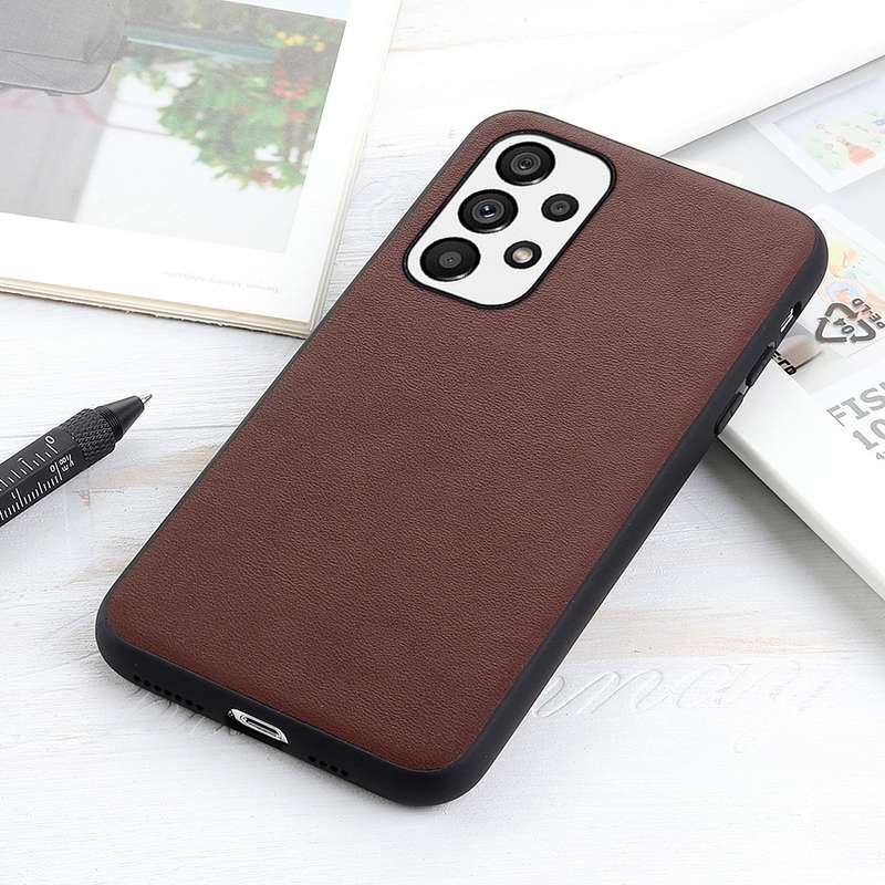 For Samsung Galaxy A73 5G Accurate Hole Lambskin Texture Genuine Leather Phone Case(Brown)