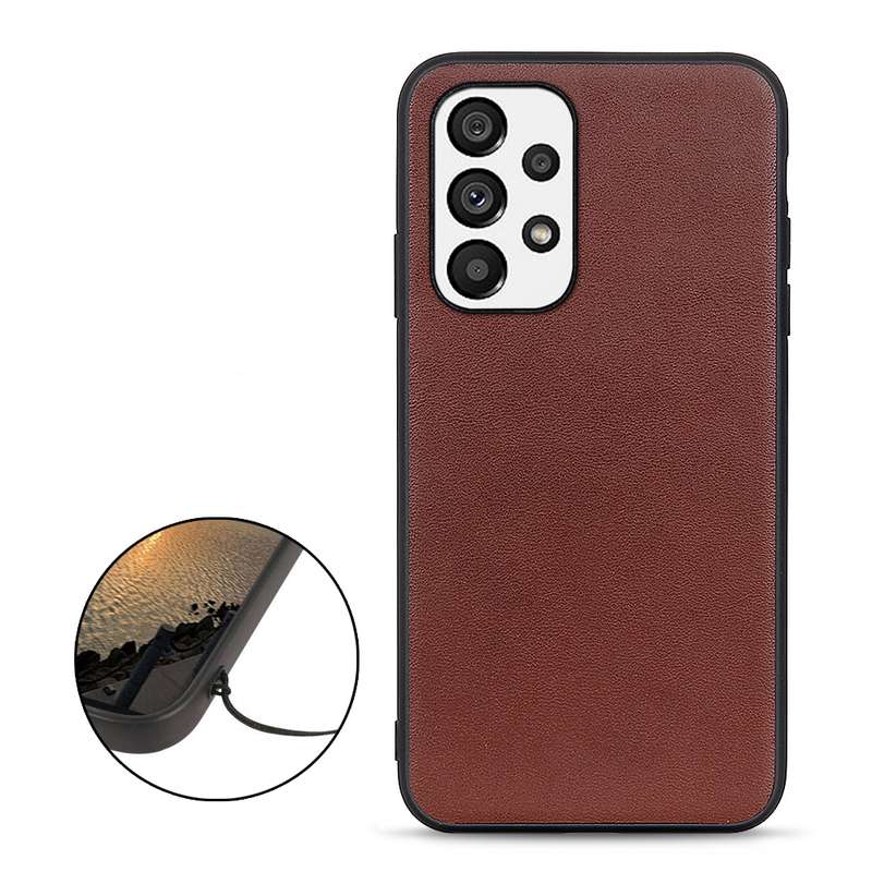 For Samsung Galaxy A73 5G Accurate Hole Lambskin Texture Genuine Leather Phone Case(Brown)