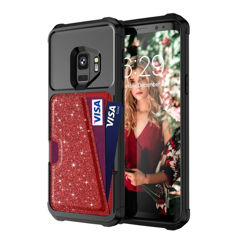 For Samsung Galaxy S9 Glitter Magnetic Card Bag Phone Case(Black)