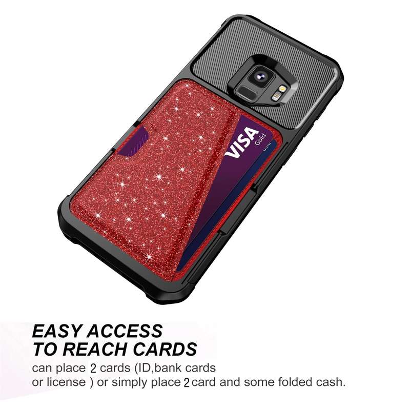 For Samsung Galaxy S9 Glitter Magnetic Card Bag Phone Case(Black)