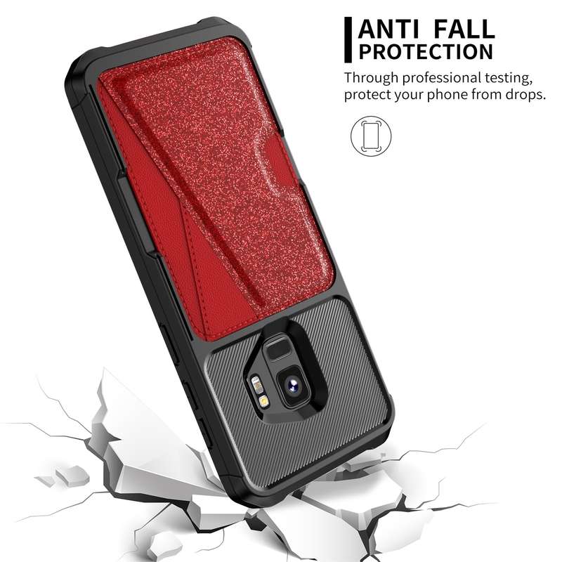 For Samsung Galaxy S9 Glitter Magnetic Card Bag Phone Case(Black)