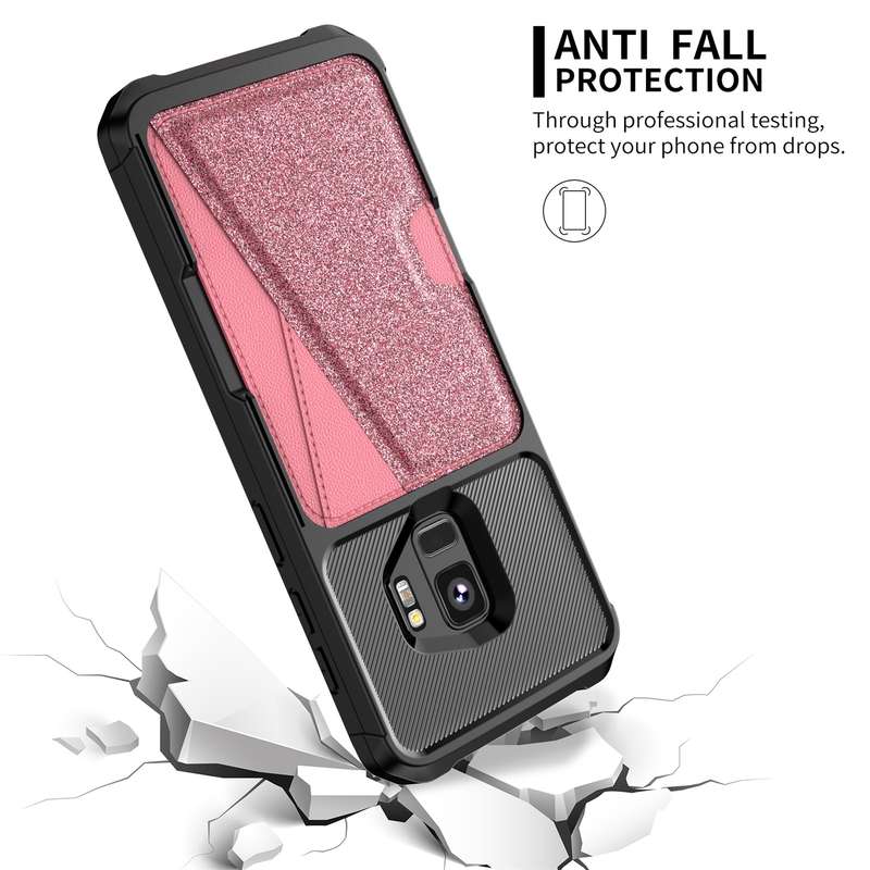 For Samsung Galaxy S9 Glitter Magnetic Card Bag Phone Case(Black)
