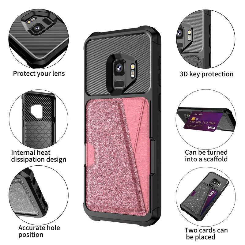 For Samsung Galaxy S9 Glitter Magnetic Card Bag Phone Case(Black)