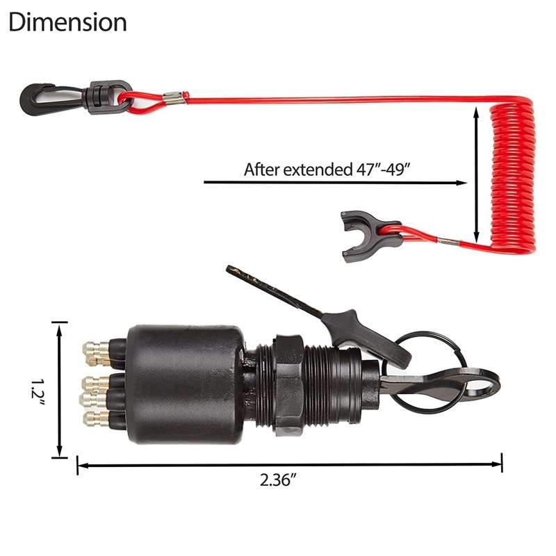 A6630 BRP Side Control Ignition Switch Key with Lanyard 5005801 for Johnson Evinrude