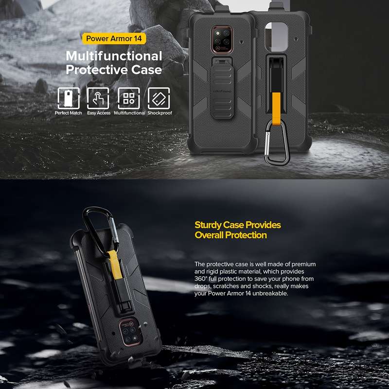 For Ulefone Power Armor 14 Pro Ulefone Back Clip Phone Case with Carabiner(Black)