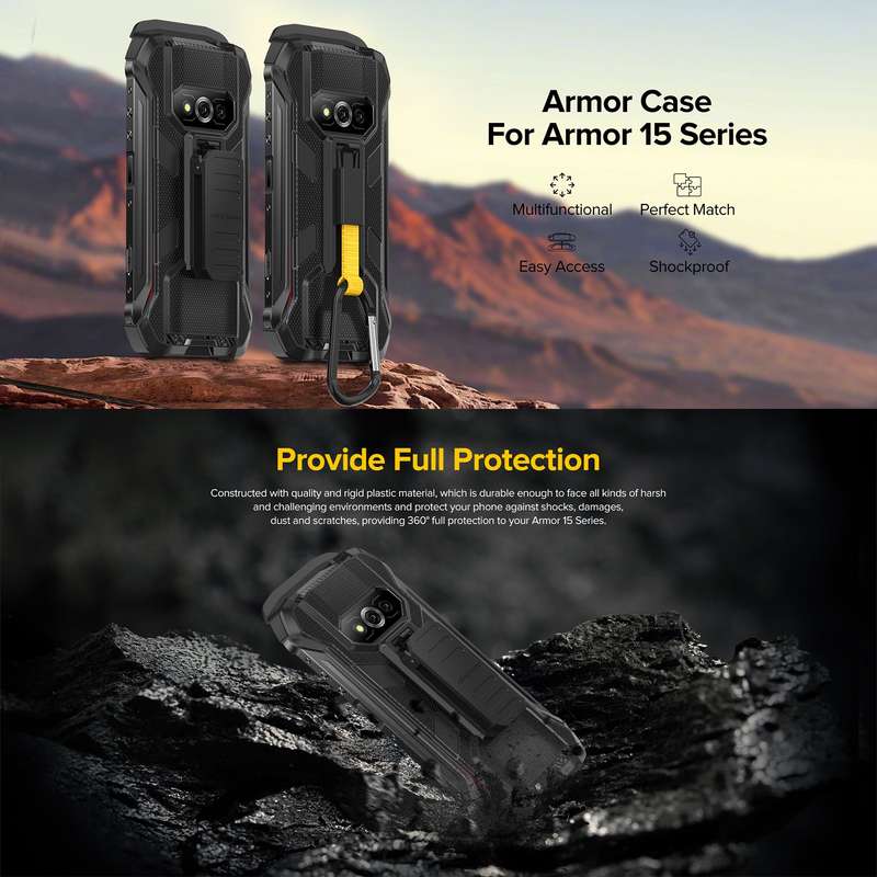 For Ulefone Power Armor 14 Pro Ulefone Back Clip Phone Case with Carabiner(Black)