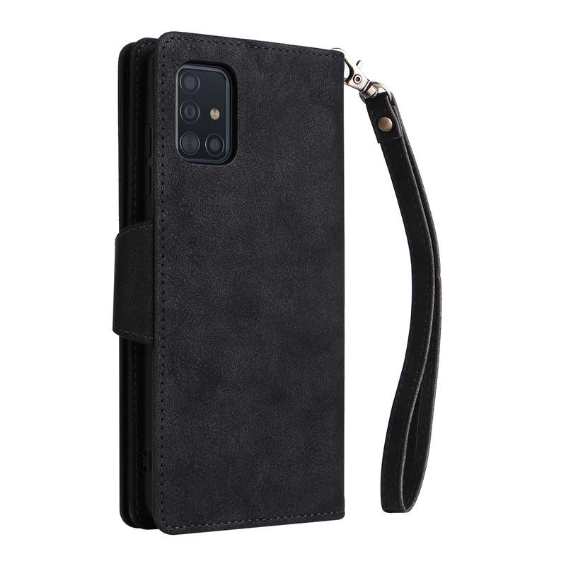 For Samsung Galaxy A51 Rivet Buckle 9 Cards Three Fold Leather Phone Case(Black)