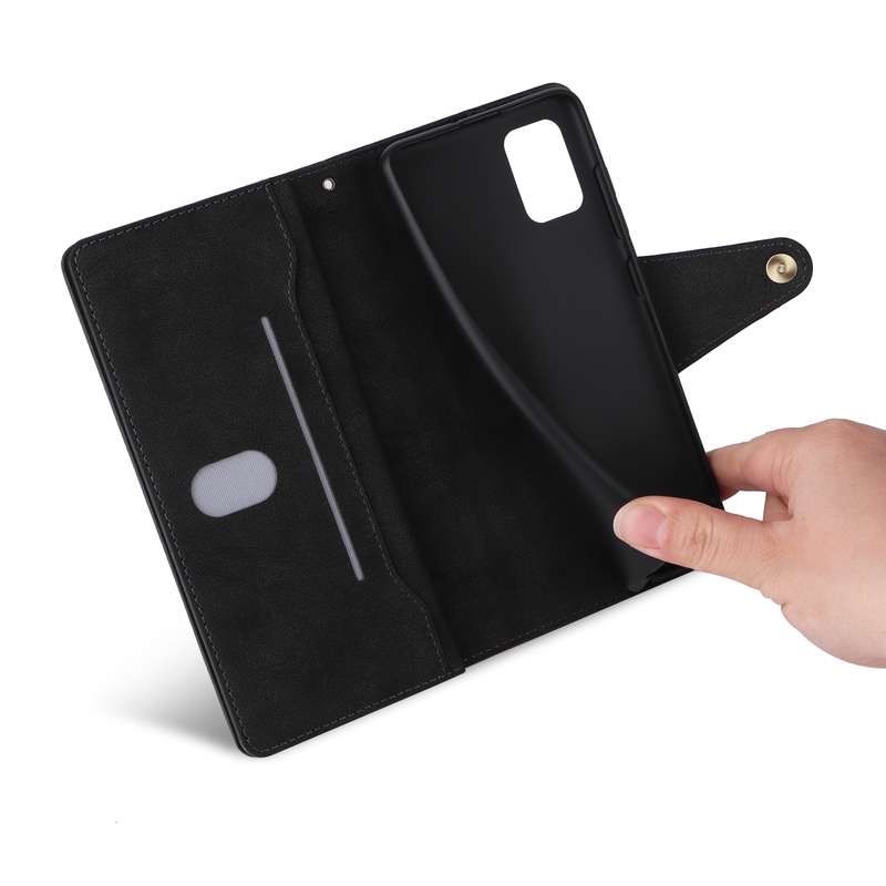 For Samsung Galaxy A51 Rivet Buckle 9 Cards Three Fold Leather Phone Case(Black)