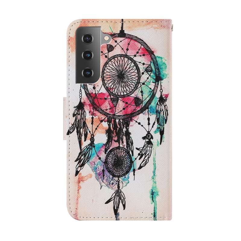 For Samsung Galaxy S22 5G Coloured Drawing Pattern Leather Phone Case(Rose Wolf)
