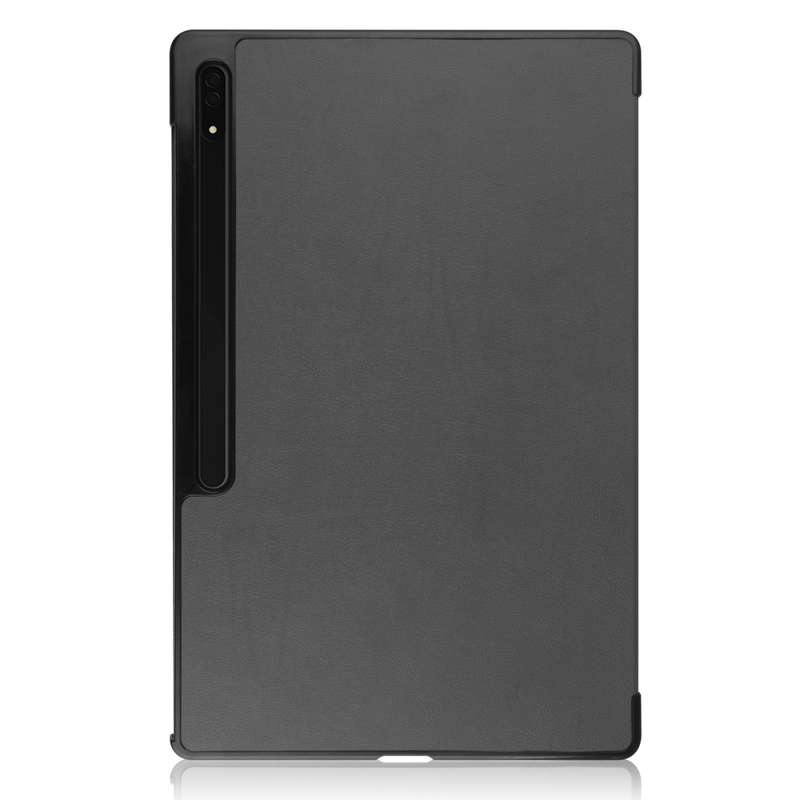 For Samsung Galaxy Tab S8 Ultra Three-folding Holder Custer Texture Leather Tablet Case(Black)