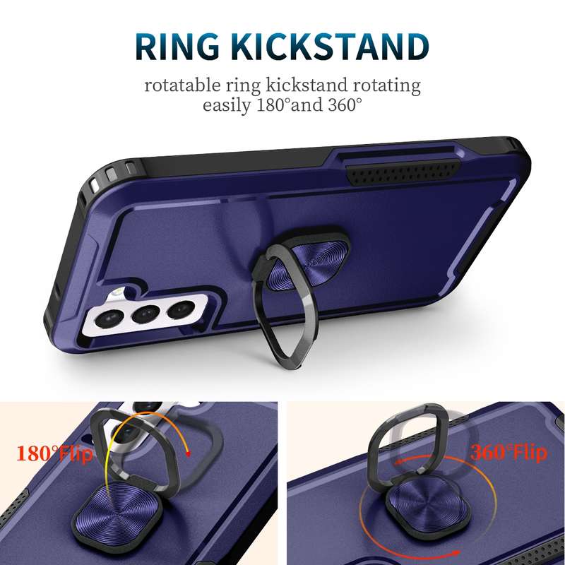 For Samsung Galaxy S21 FE 5G 3 in 1 Ring Holder PC + TPU Phone Case(Black)