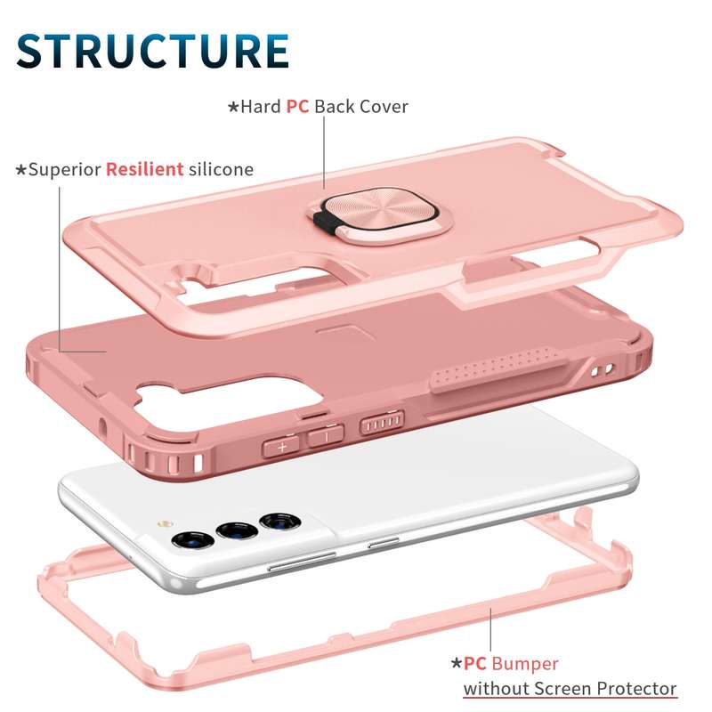 For Samsung Galaxy S21 FE 5G 3 in 1 Ring Holder PC + TPU Phone Case(Black)