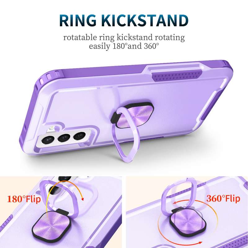 For Samsung Galaxy S21 FE 5G 3 in 1 Ring Holder PC + TPU Phone Case(Black)