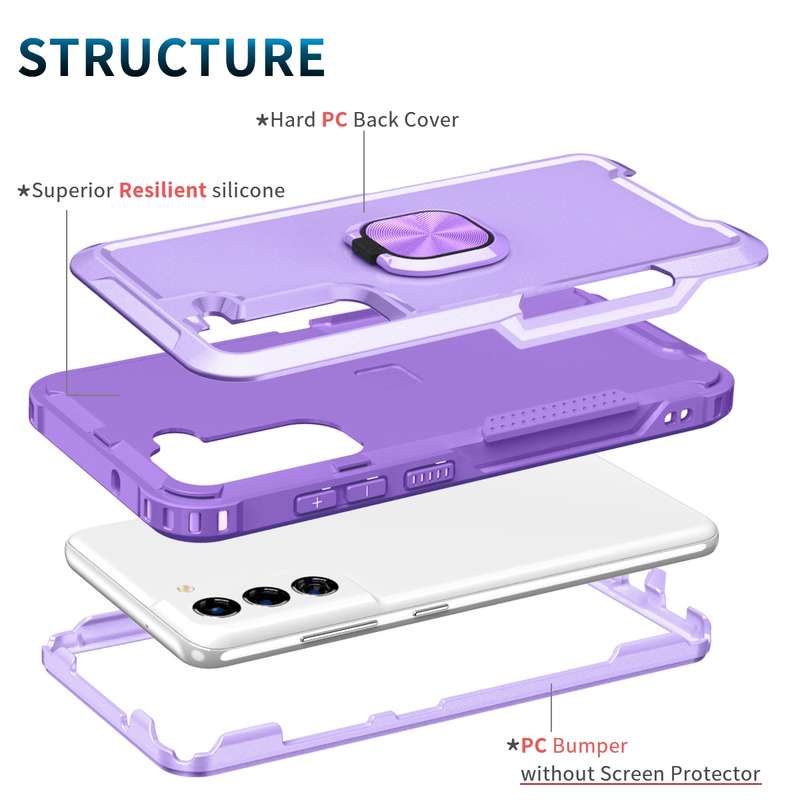 For Samsung Galaxy S21 FE 5G 3 in 1 Ring Holder PC + TPU Phone Case(Black)