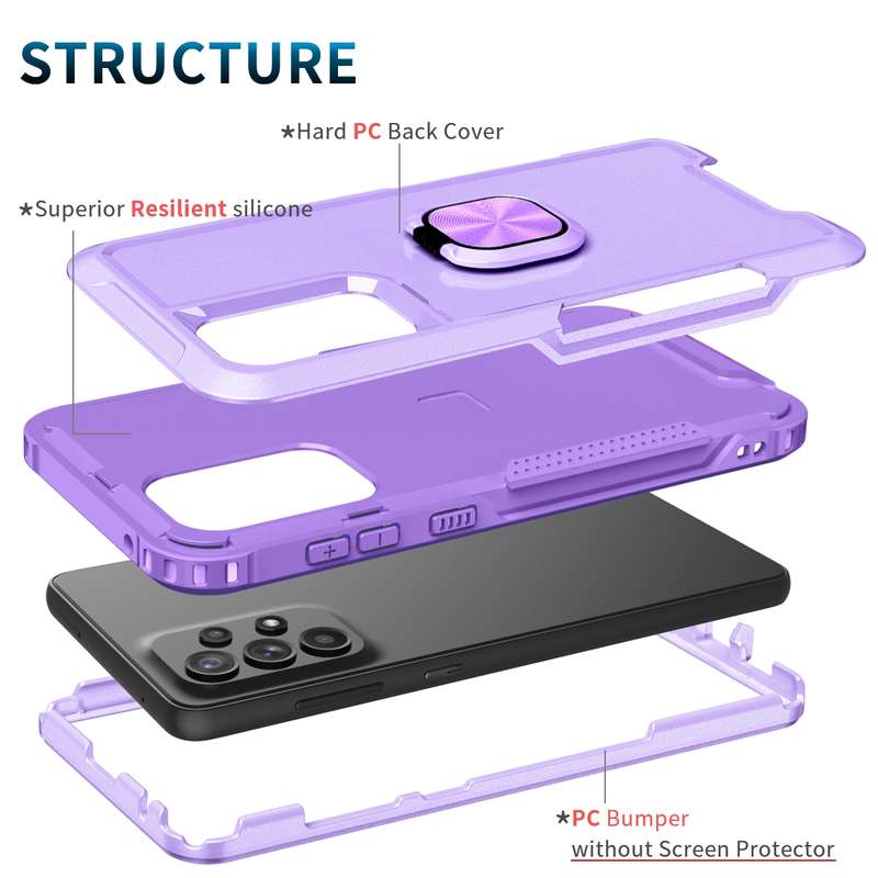 For Samsung Galaxy A73 5G 3 in 1 Ring Holder PC + TPU Phone Case(Orange)