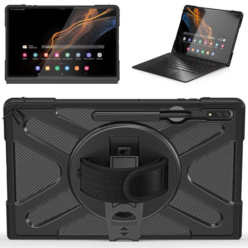 For Samsung Galaxy Tab S10 Ultra / S9 Ultra / S8 Ultra Rotary Grab TPU + PC Tablet Case(Black)