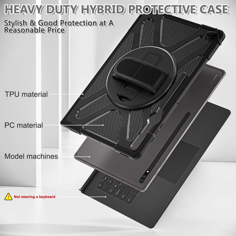 For Samsung Galaxy Tab S10 Ultra / S9 Ultra / S8 Ultra Rotary Grab TPU + PC Tablet Case(Black)