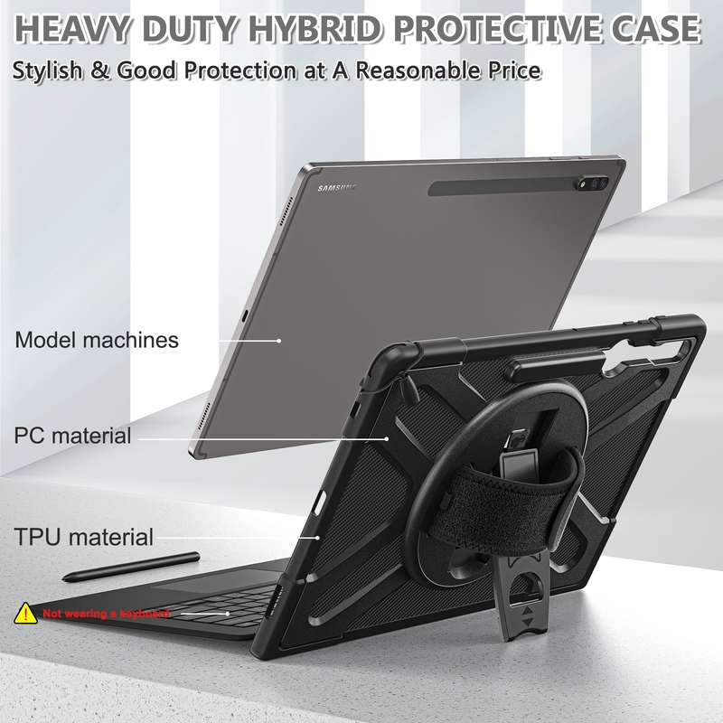 For Samsung Galaxy Tab S10 Ultra / S9 Ultra / S8 Ultra Rotary Grab TPU + PC Tablet Case(Black)