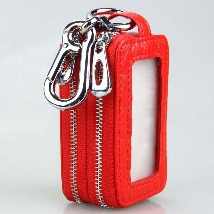 9075 Universal Crocodile Texture Genuine Leather Double Zipper Car Key Case(Yellow)