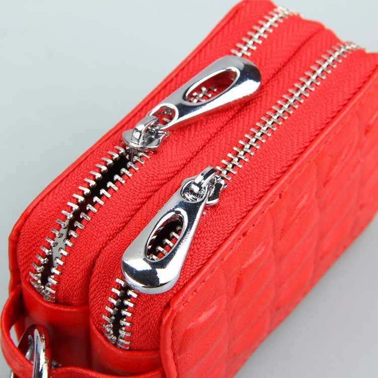 9075 Universal Crocodile Texture Genuine Leather Double Zipper Car Key Case(Yellow)