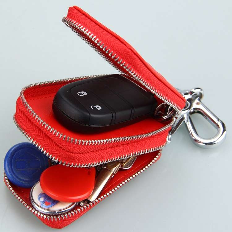 9075 Universal Crocodile Texture Genuine Leather Double Zipper Car Key Case(Yellow)