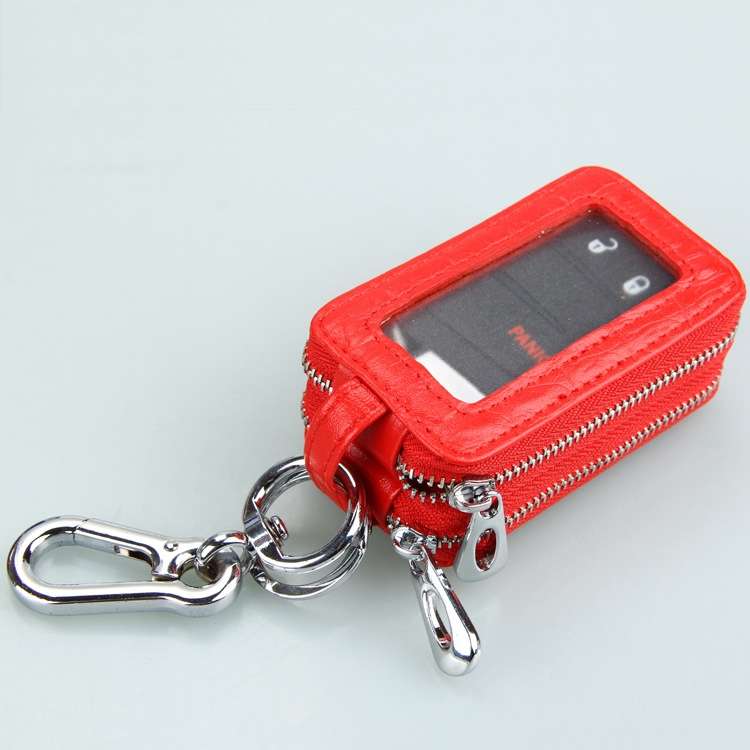9075 Universal Crocodile Texture Genuine Leather Double Zipper Car Key Case(Yellow)