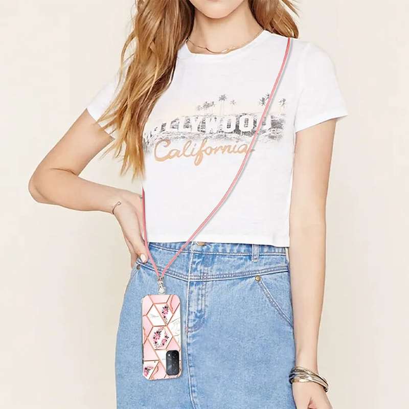 For Samsung Galaxy Note20 Ultra Electroplating Splicing Marble TPU Phone Case with Lanyard(Pink Whit