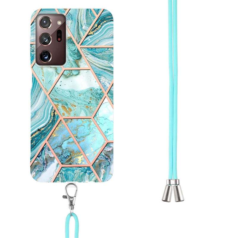 For OPPO A74 5G / A93 5G / A54 5G / A93s 5G Splicing Marble Flower Pattern TPU Phone Case with Lanya