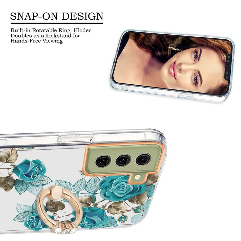 For Samsung Galaxy S21 FE 5G Ring IMD Flowers TPU Phone Case(Green Gardenia)
