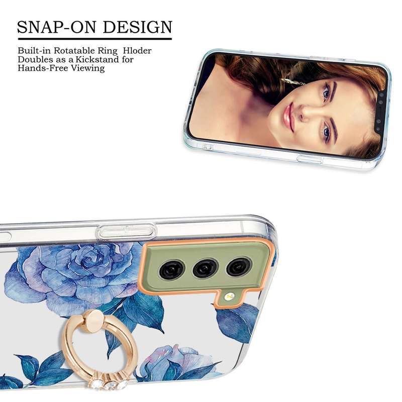 For Samsung Galaxy S21 FE 5G Ring IMD Flowers TPU Phone Case(Green Gardenia)