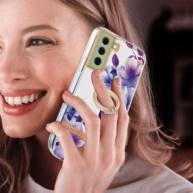 For Samsung Galaxy S21 FE 5G Ring IMD Flowers TPU Phone Case(Green Gardenia)