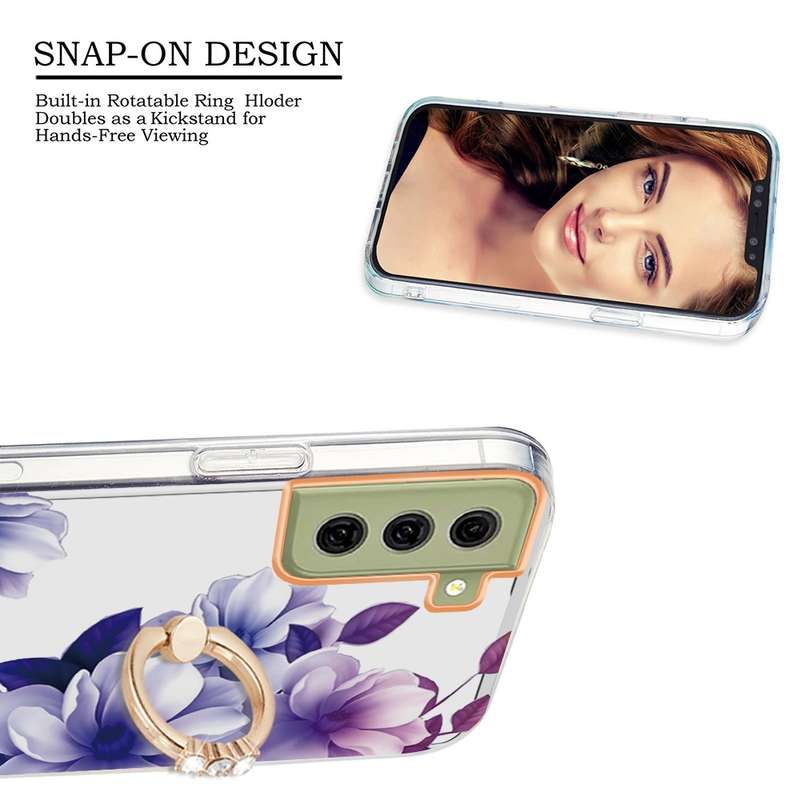 For Samsung Galaxy S21 FE 5G Ring IMD Flowers TPU Phone Case(Green Gardenia)