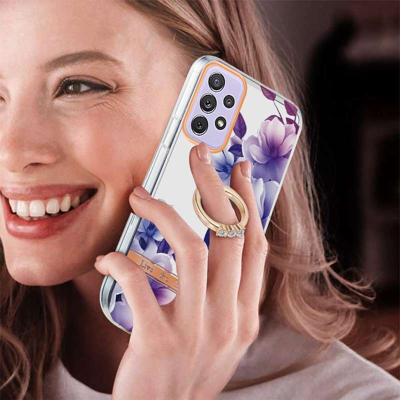 For Samsung Galaxy A73 5G Ring IMD Flowers TPU Phone Case(Purple Peony)