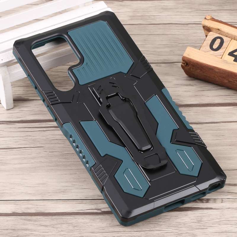 For Samsung Galaxy S22 Ultra 5G Lanyard Mecha Armor Kickstand PC + TPU Phone Case(Black)