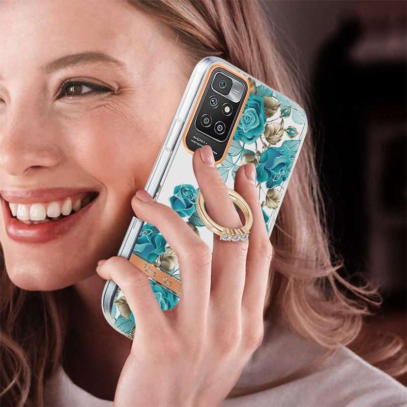For OPPO A55 5G / A54 4G / A53S 5G / A16 / A54S 4G Ring IMD Flowers TPU Phone Case(Blue Rose)