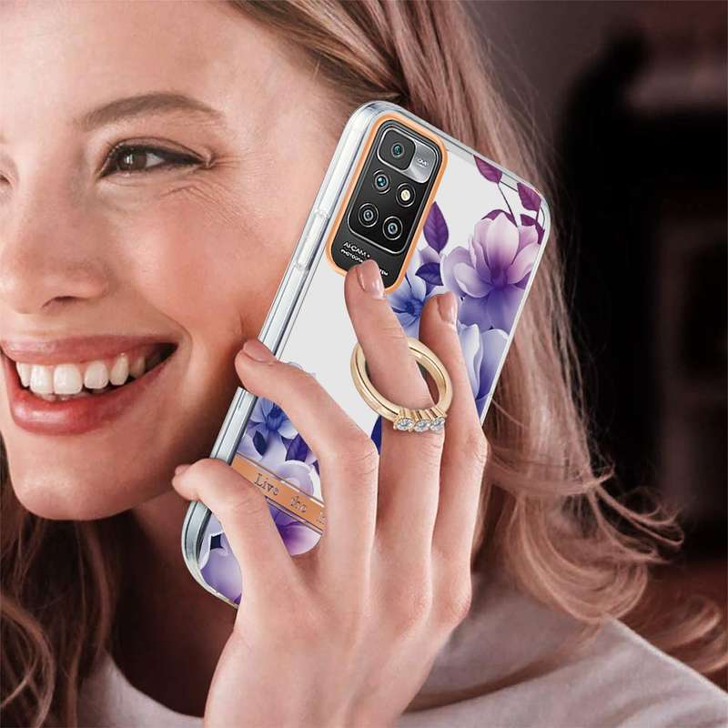 For Xiaomi Redmi 10 Ring IMD Flowers TPU Phone Case(Green Gardenia)