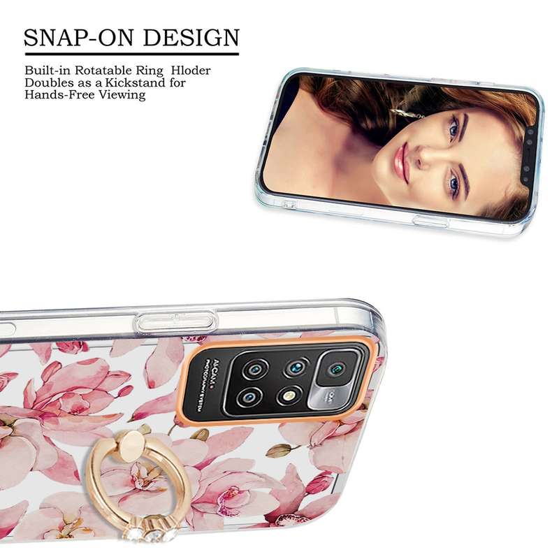 For Xiaomi Redmi 10 Ring IMD Flowers TPU Phone Case(Green Gardenia)