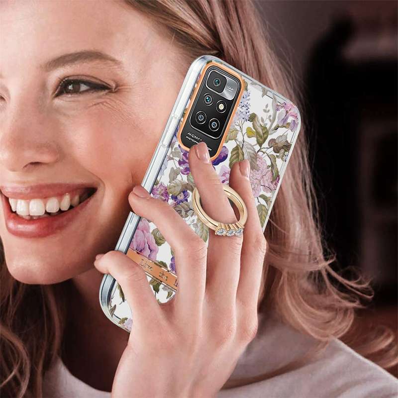 For Xiaomi Redmi 10 Ring IMD Flowers TPU Phone Case(Green Gardenia)