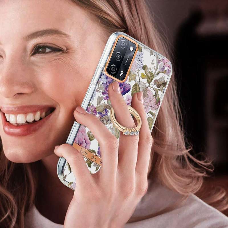For OPPO A55 5G / A54 4G / A53S 5G / A16 / A54S 4G Ring IMD Flowers TPU Phone Case(Blue Rose)