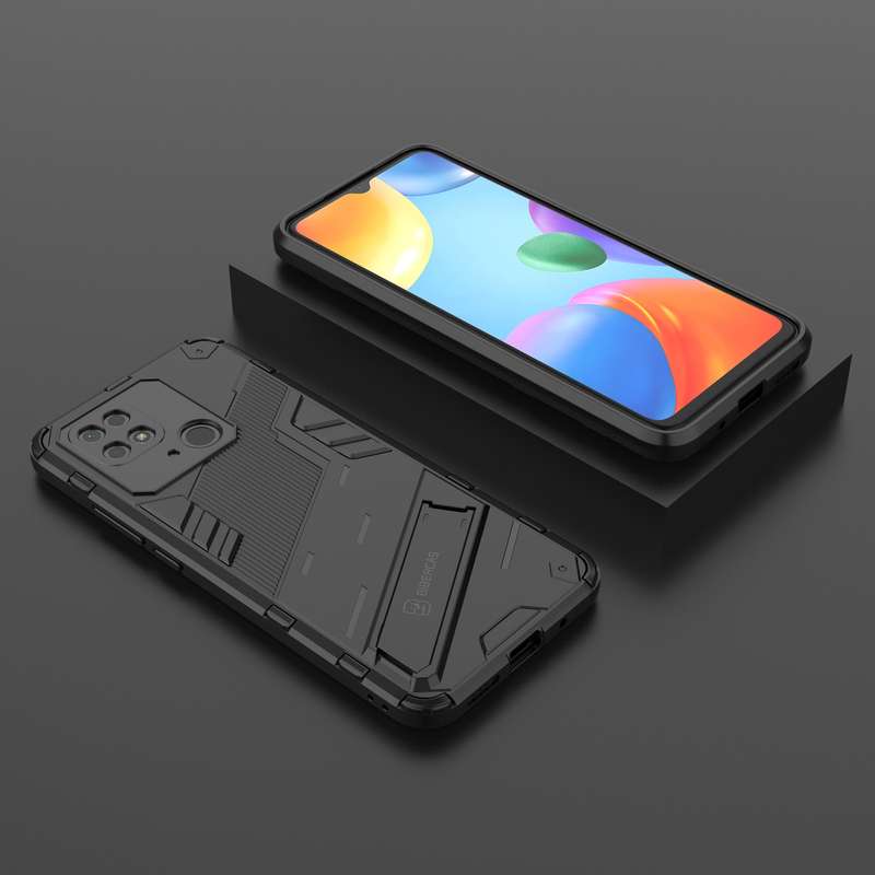 For Xiaomi Redmi 10C 4G Punk Armor PC + TPU Phone Case with Holder(Black)