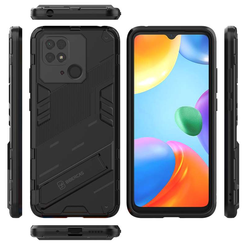 For Xiaomi Redmi 10C 4G Punk Armor PC + TPU Phone Case with Holder(Black)